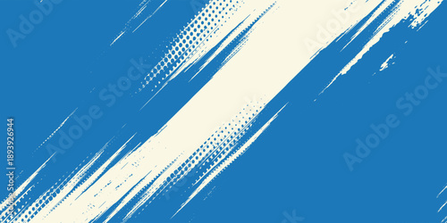 Grunge grainy blue brush stroke with spray texture. Hand drawn distress damaged vintage banner with zigzag bold line. Rough thick brush stroke texture. Spray paint effect vector background.