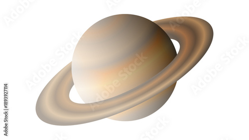 Realistic 3D Illustration of Planet Saturn with Its Iconic Rings Isolated on White Background