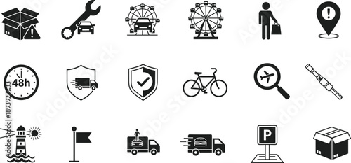 Delivery logistics and service icons vector set for business applications