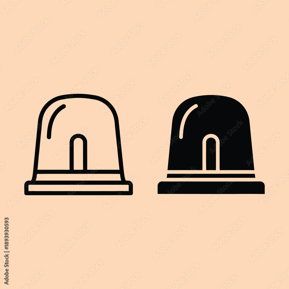 Obraz premium Two siren light icons, one outlined and one solid black, on a beige background for alerts.