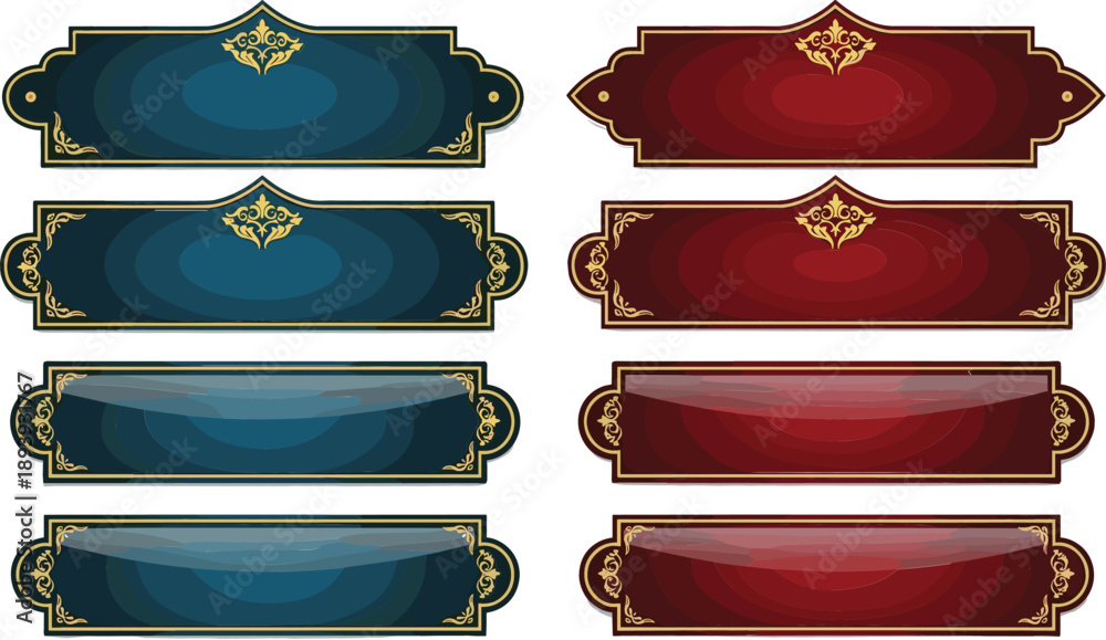 Αυτοκόλλητο Collection of ornate blue and red luxury banners with gold floral borders for pr