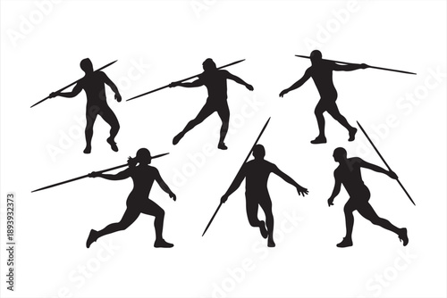 Silhouettes of athletes engaged in the dynamic sport of javelin throwing
