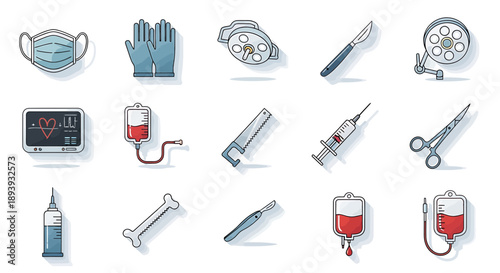 Medical Surgical Tools and Equipment Icons Set