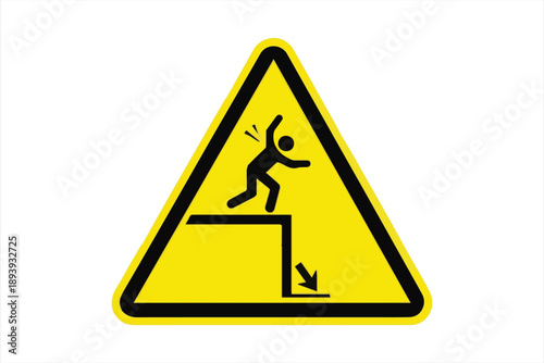 Warning sign depicting a person falling from a height indicating a potential hazard