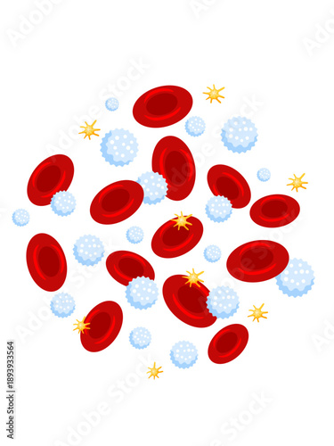 Blood Cells Illustration - Red Blood Cells White Blood Cells and Platelets in Cluster