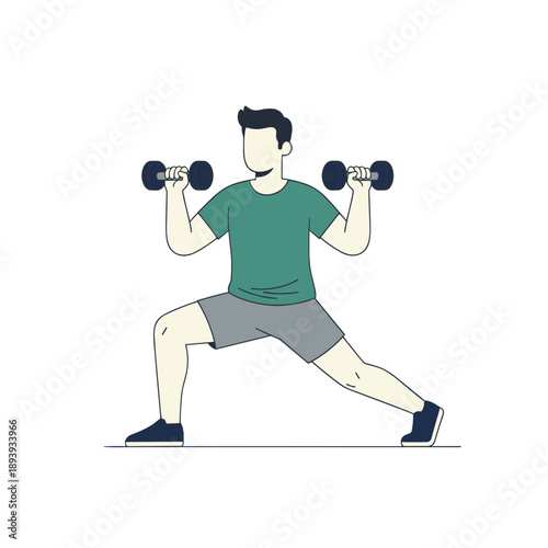 Man performing lunges with dumbbells in a fitness workout illustration