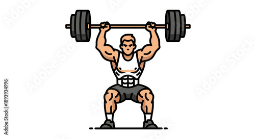Muscular Male Weightlifter Lifting Heavy Barbell in Strength Training on Isolated White Background