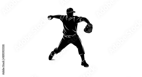 Dynamic baseball pitcher throwing ball, isolated white background