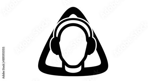 Warning Symbol of Person's Head Wearing Headphones in Triangle on Isolated White Background