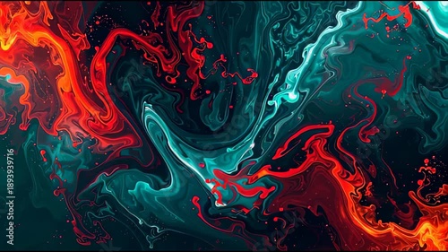 Wallpaper Mural Vibrant abstract swirling mixture of fiery reds, teal blues, and dark tones in fluid, dynamic patterns Torontodigital.ca
