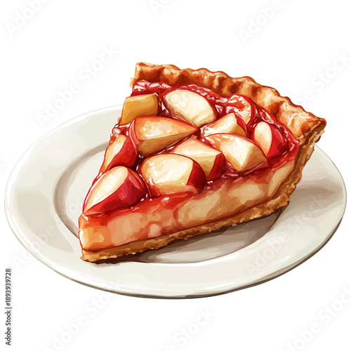 watercolor graphic of A Freshly Baked Apple Tart On A Plate illustration, isolated on a white background.
