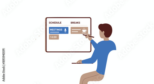 Vector illustration of a man presenting on a whiteboard