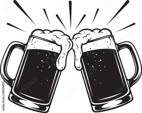 Cheers with beer mugs isolated on transparent background