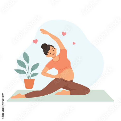 Pregnant Woman Practicing Prenatal Yoga and Wellness Illustration
