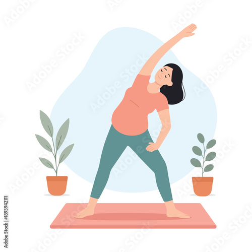Pregnant Woman Practicing Prenatal Yoga and Wellness Illustration