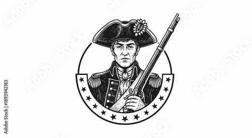 Vintage Military Officer Portrait Illustration.