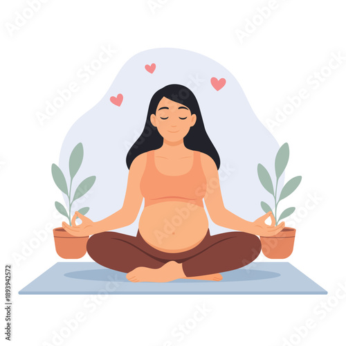 Pregnant Woman Practicing Prenatal Yoga and Wellness Illustration
