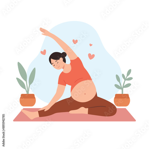 Pregnant Woman Practicing Prenatal Yoga and Wellness Illustration