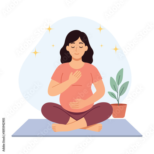 Pregnant Woman Practicing Prenatal Yoga and Wellness Illustration