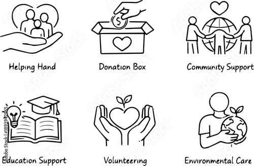 Volunteering and Social Contribution line icon set