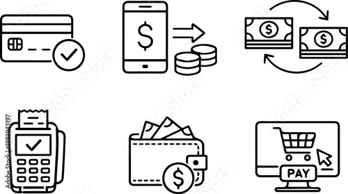 Digital Payment Methods line icon set