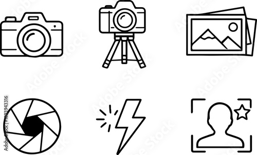 Camera and Photo Gear line icon set