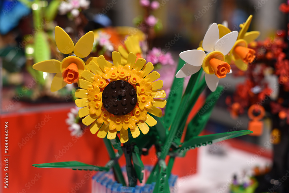 Fototapeta premium Warsaw, August 6, 2024. A bouquet made of Lego. 