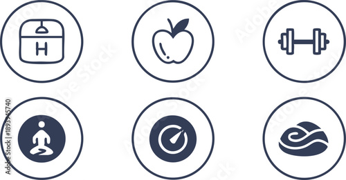 Wellness Icons: A collection of wellness icons illustrating key aspects of a healthy lifestyle
