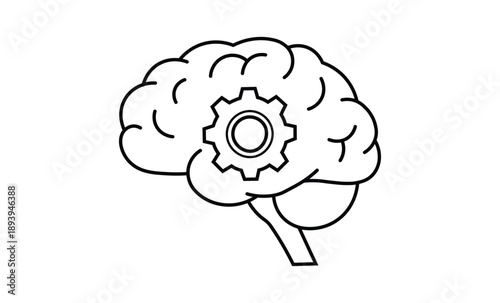 Brain with gear icon illustrating intelligence and thinking process clear graphic design