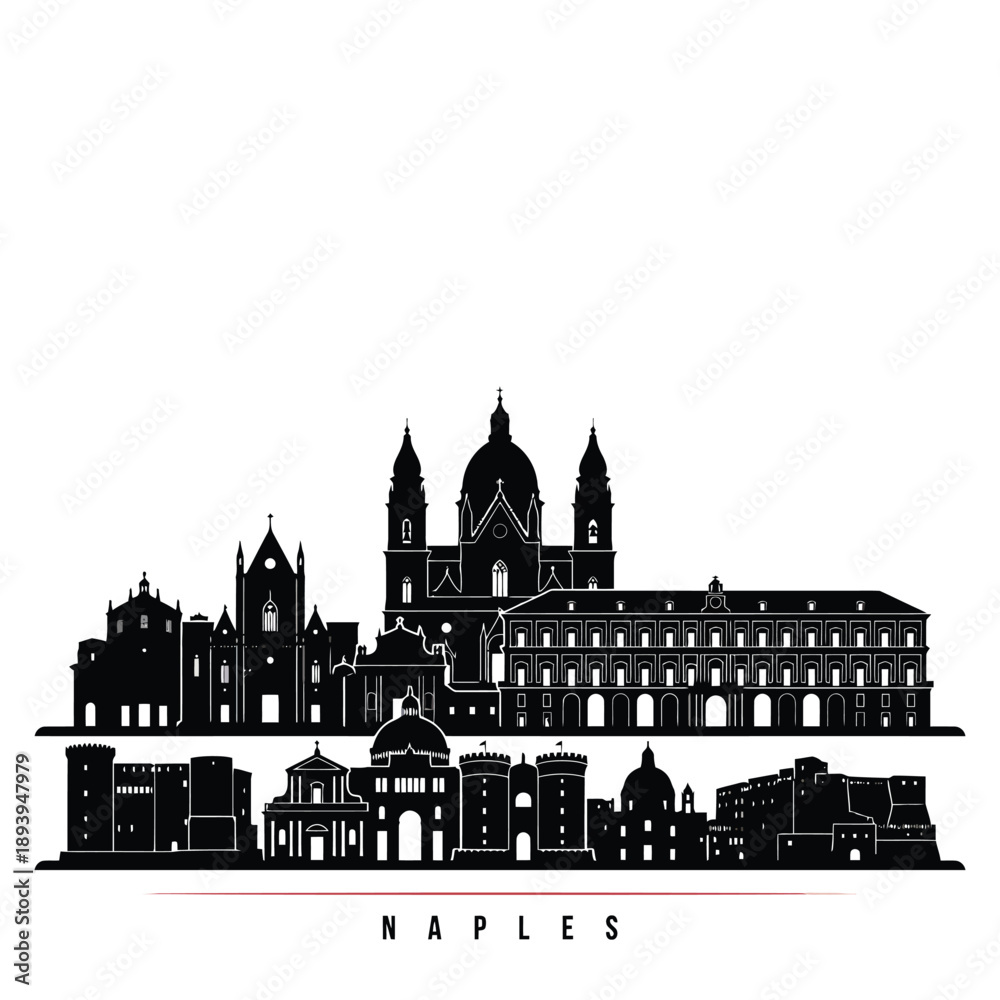 Naklejka premium Naples skyline A detailed black silhouette of the italian city
