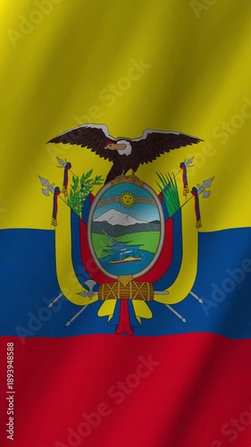 Vertical Ecuador Flag Waving Animation, 4K Quality