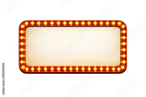 Retro cinema sign featuring a blank board framed by shining light bulbs, offering space for custom message on transparent background