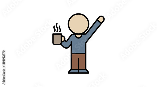 Celebration, Person, Coffee Shop, Illustration, Cheerful Environment, Side View, Joyful Concept