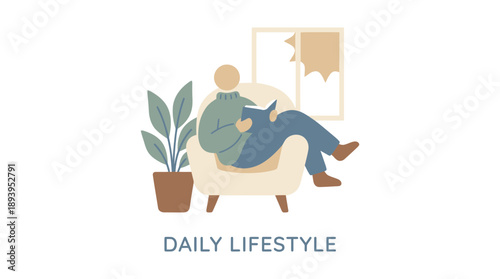 Cozy Reading Experience, Individual, Home, Illustration, Indoor, Close-Up, Relaxation Concept