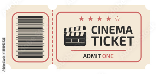 Retro ticket design template for cinema, theater, concert on a light background in vector