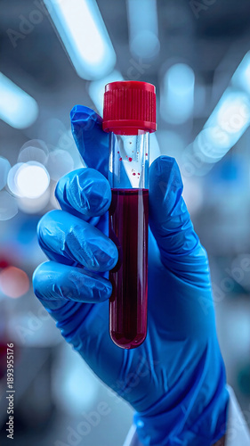 Doctor hand holding a blood sample test tube