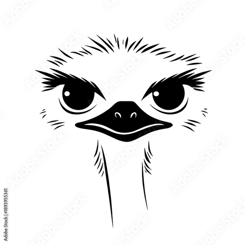 Ostrich. Ostrich simple black and white line art vector logo