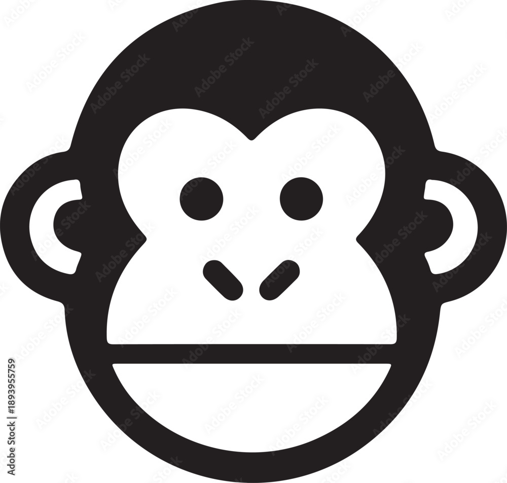 Fototapeta premium Monkey Head Icon Cute Primate Face Silhouette and Chimpanzee Vector Logo