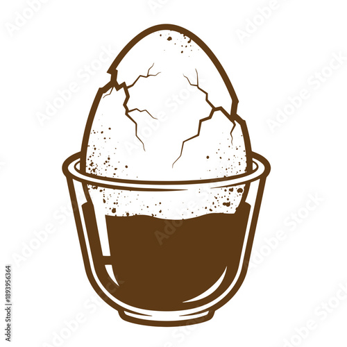 Vintage Grunge texture Brown ice cream scoop in a glass bowl with cracked texture and splatters isolated on white background