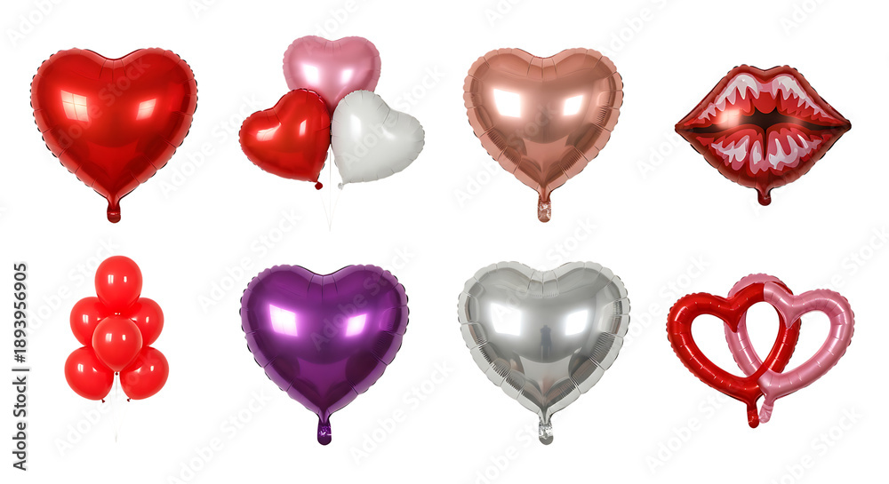 Fototapeta premium Colorful heart shaped balloons collection for love celebration