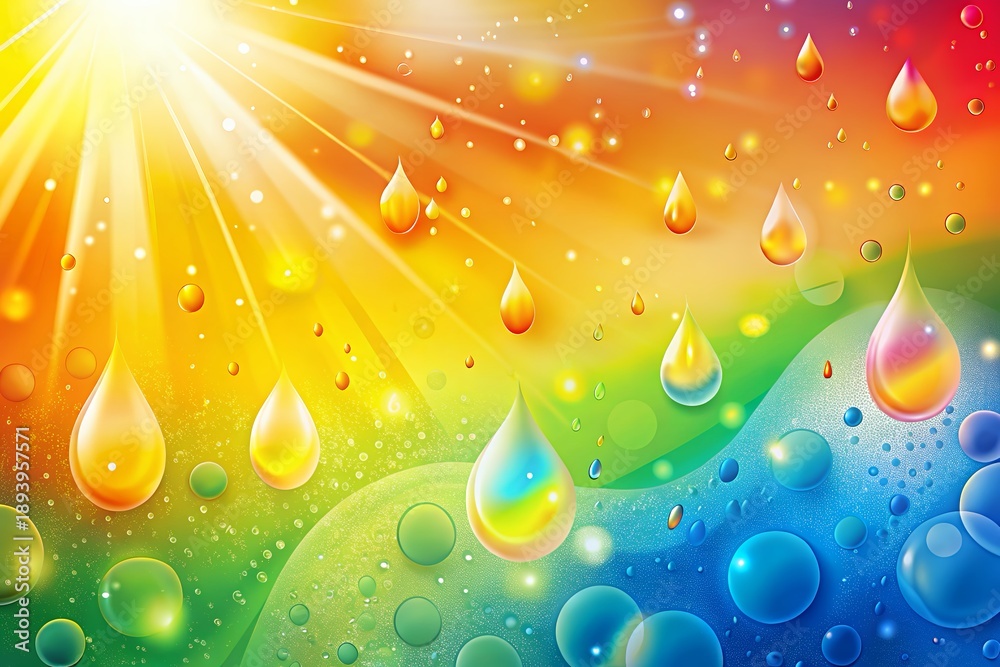 Fototapeta premium Vibrant rainbow background with shimmering water droplets and sun rays