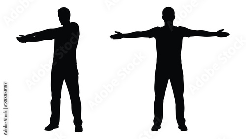 Two silhouetted figures with outstretched arms posing with open gestures