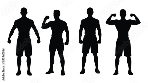 Four silhouettes depicting a man s physique progression from slim to muscular