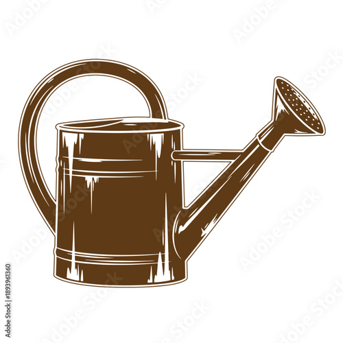 Vintage Grunge texture Brown metal watering can with handle and long spout for gardening and plant care  isolated on white background
