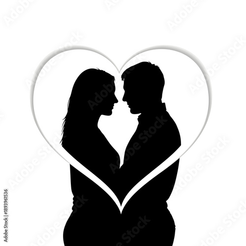 Romantic silhouettes of a couple looking at each other within a heart shape, symbolizing deep connection Vector