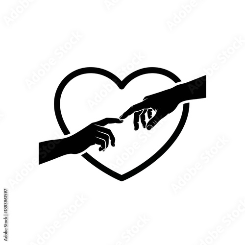 Touching hands within a heart, symbolizing connection, love, and emotional bond Vector