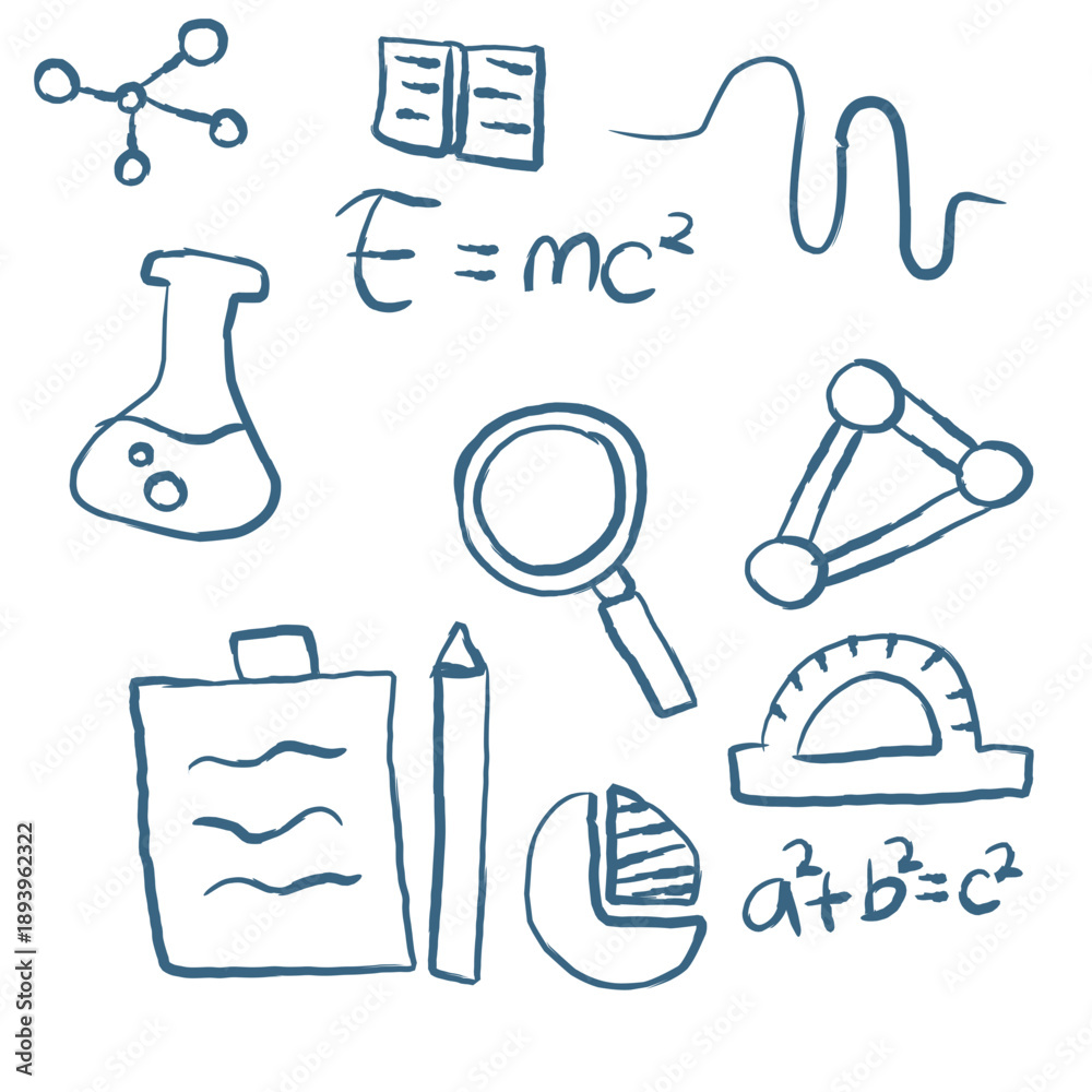 Obraz premium Vector collection of science and chemistry icons featuring a doodle sketch set of glass bottles and vintage laboratory symbols in a seamless pattern design
