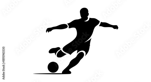 Energetic Soccer Player Kicking a Ball with Determination on an Isolated White Background