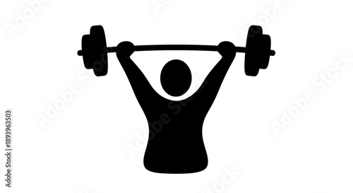 Male weightlifter lifting a heavy barbell icon, isolated white background.