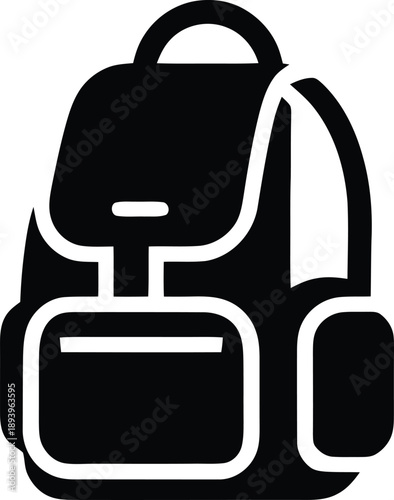 Simple black and white illustration of a classic school backpack